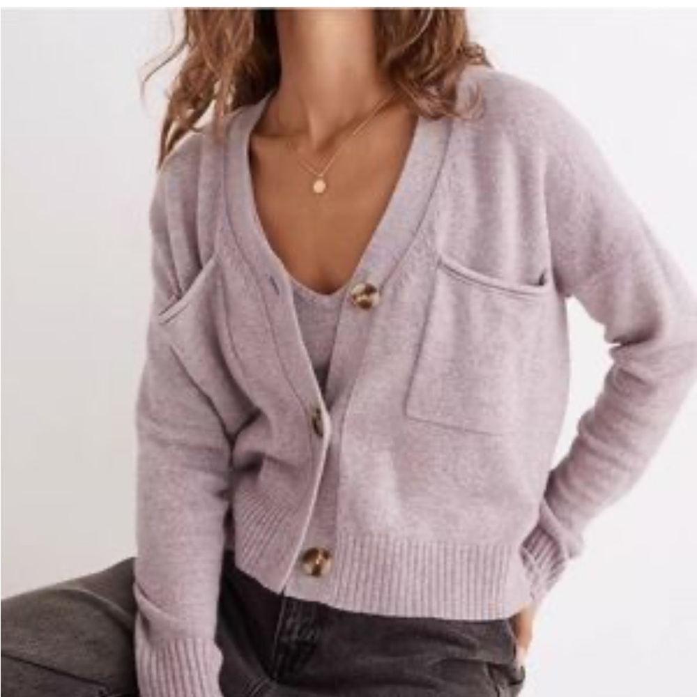 Purple Madewell Cropped Sweater Tank and Cardigan